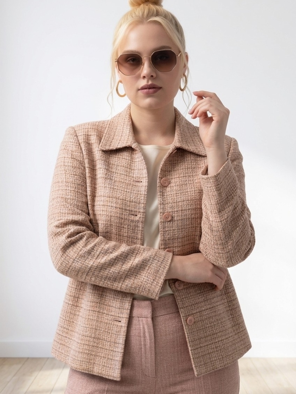 NWT Draper's & Damon's Pink Plaid Tweed Blazer With Side Pockets~sz 10P